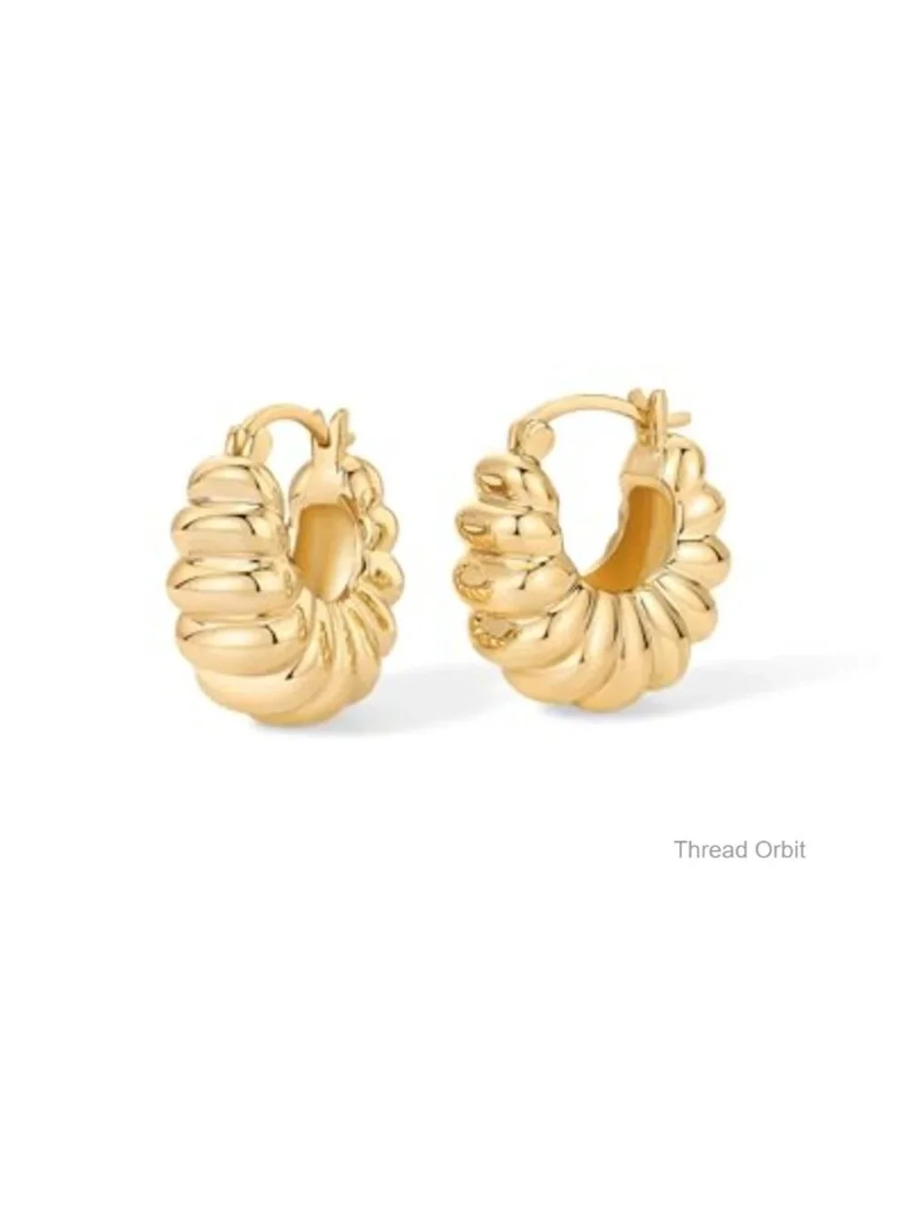 14K Gold Plated Chunky Ribbed Hoop Earrings - Huggie Statement Earrings